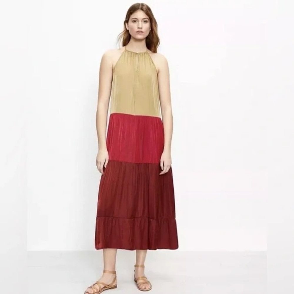 LOFT | Beach Colorblock Tiered Halter Midi Dress Small